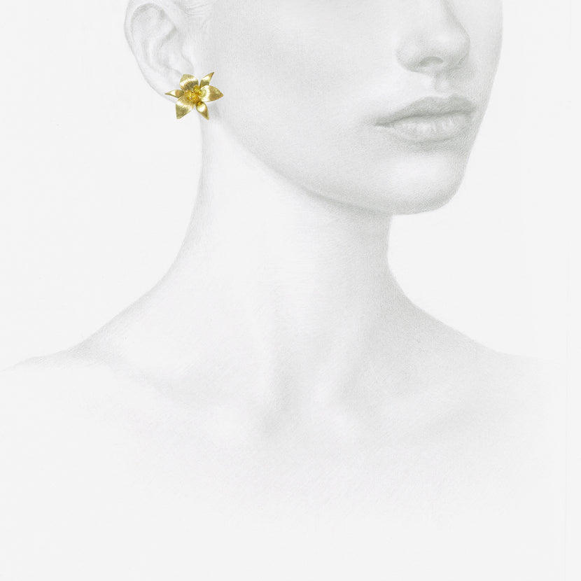 GABRIELLA KISS 18K DOUBLE TRILLIUM STUDS WITH YELLOW SAPPHIRES