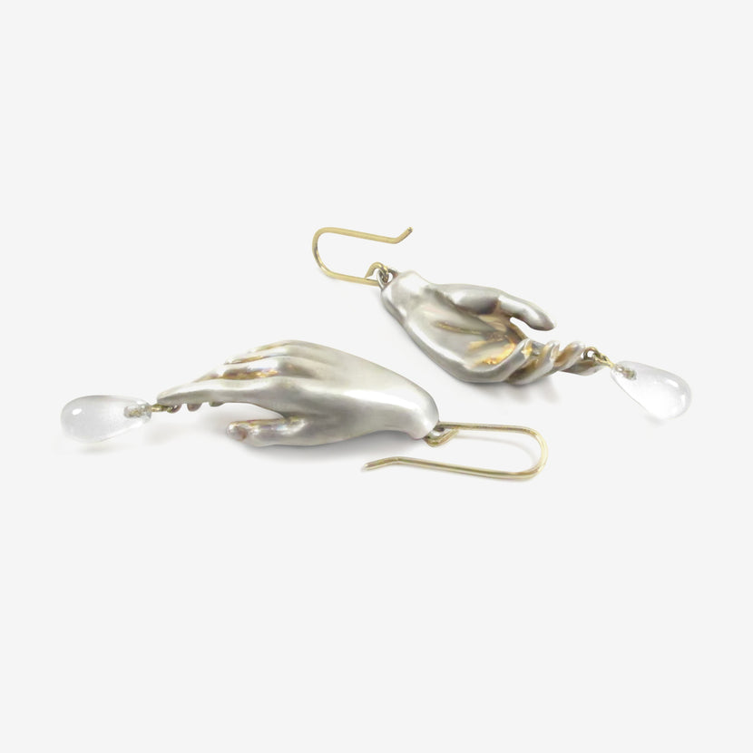 GABRIELLA KISS STERLING SILVER HAND EARRINGS WITH CRYSTAL DROPS