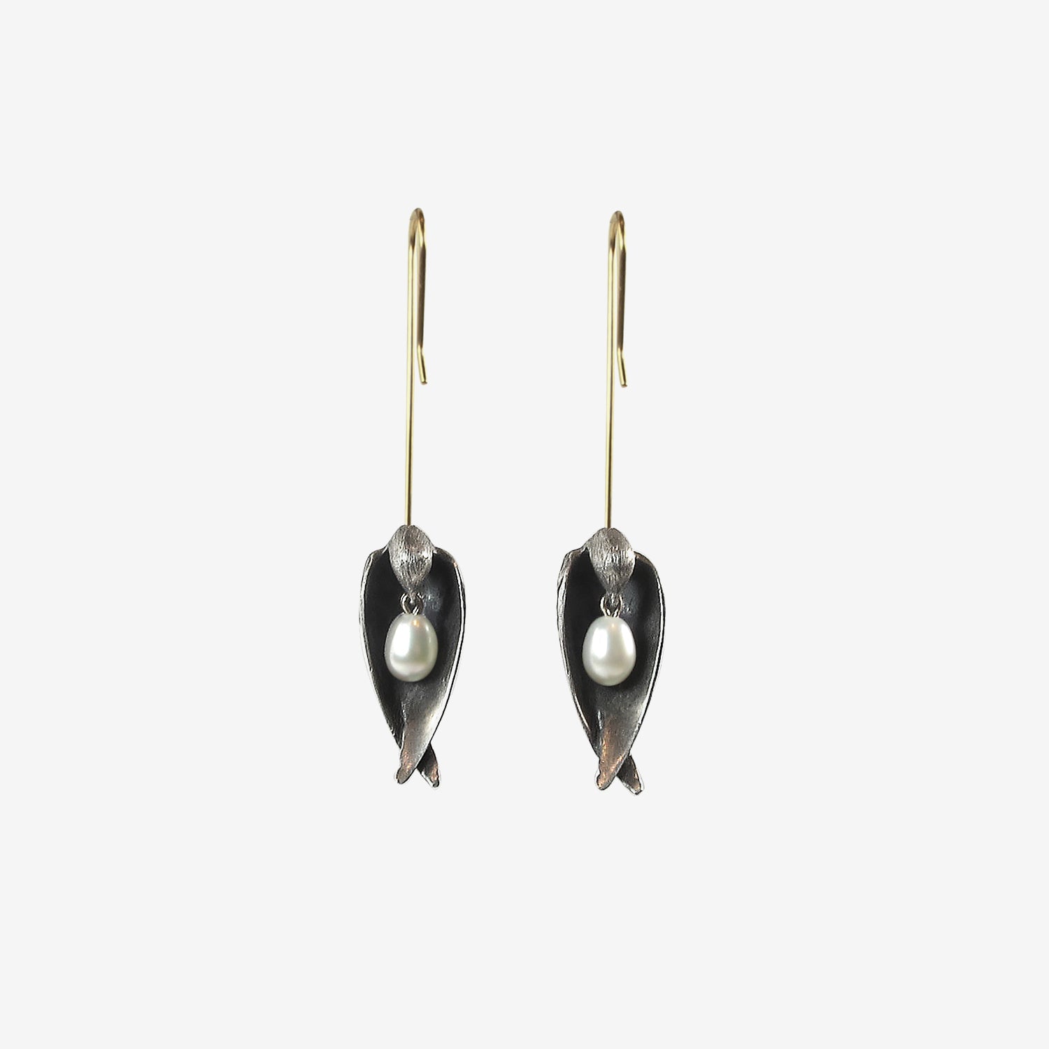 GABRIELLA KISS STERLING SILVER SLEEPING BIRD EARRINGS WITH WHITE PEARLS