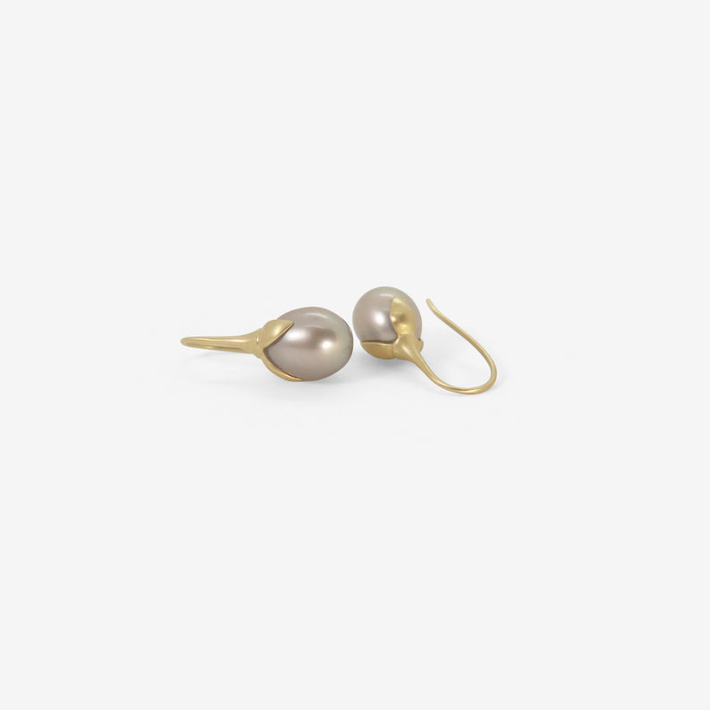 GABRIELLA KISS 14K & GREY PEARL EGGPLANT EARRINGS