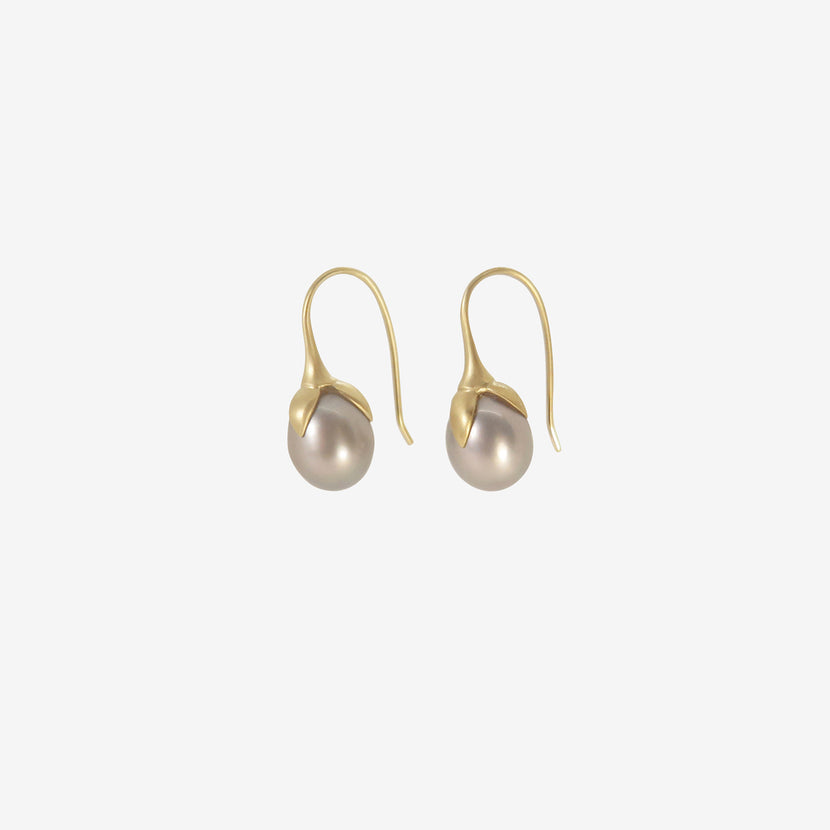 GABRIELLA KISS 14K & GREY PEARL EGGPLANT EARRINGS