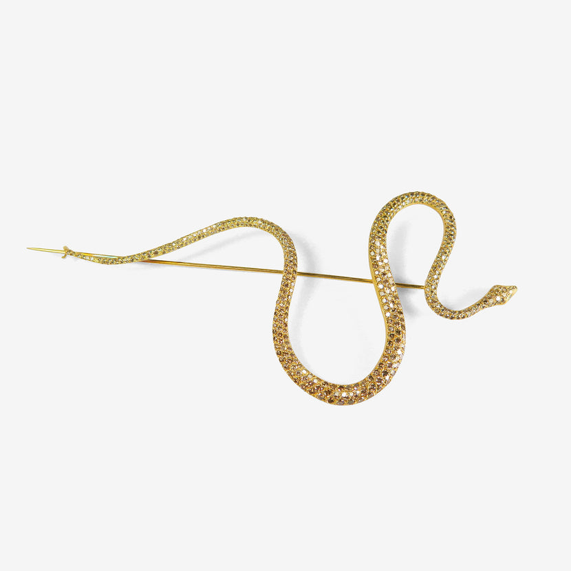 GABRIELLA KISS 18K & CHAMPAGNE DIAMOND PAVÉ LARGE SNAKE PIN