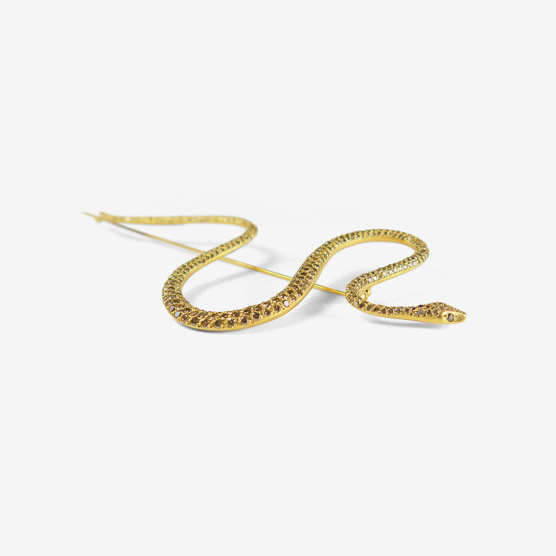 GABRIELLA KISS 18K & CHAMPAGNE DIAMOND PAVÉ LARGE SNAKE PIN