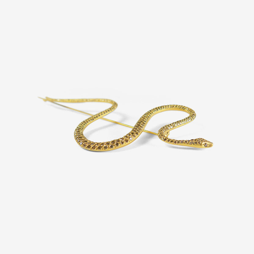 GABRIELLA KISS 18K & CHAMPAGNE DIAMOND PAVÉ LARGE SNAKE PIN