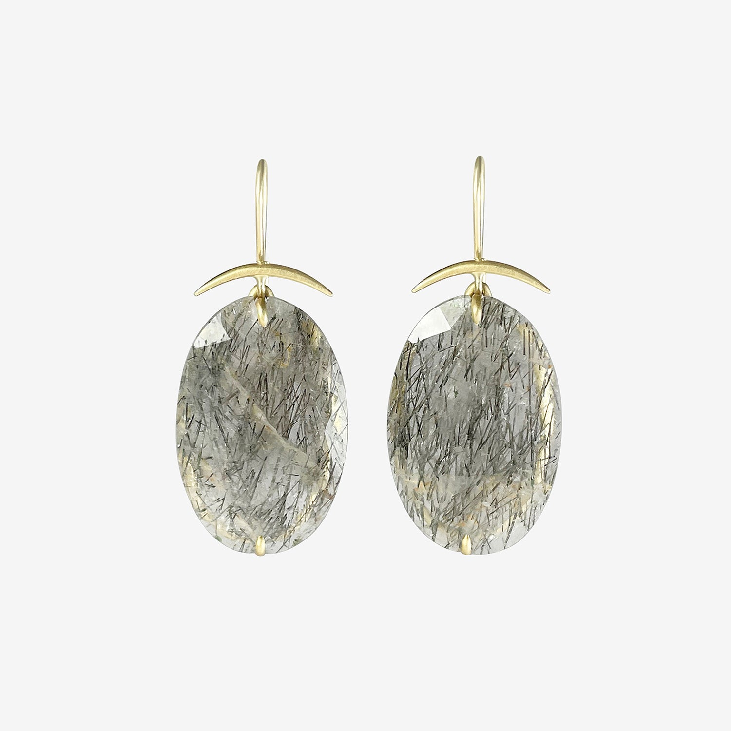 GABRIELLA KISS 18K & OVAL CLOUDY BLACK RUTILATED QUARTZ EARRINGS