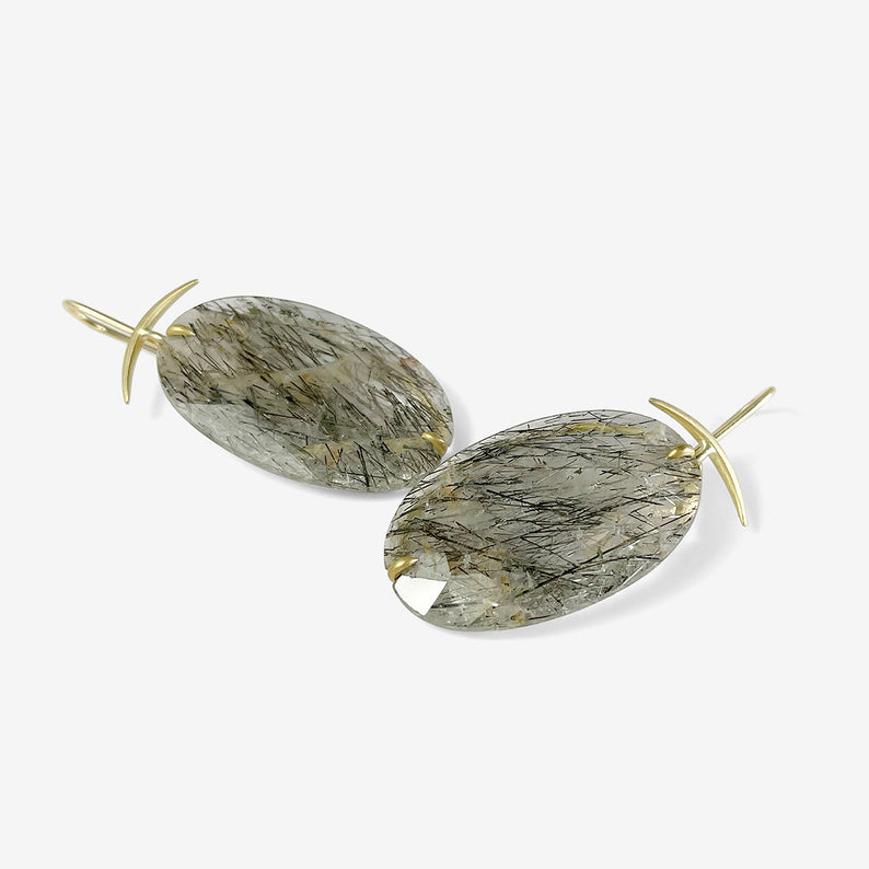 GABRIELLA KISS 18K & OVAL CLOUDY BLACK RUTILATED QUARTZ EARRINGS