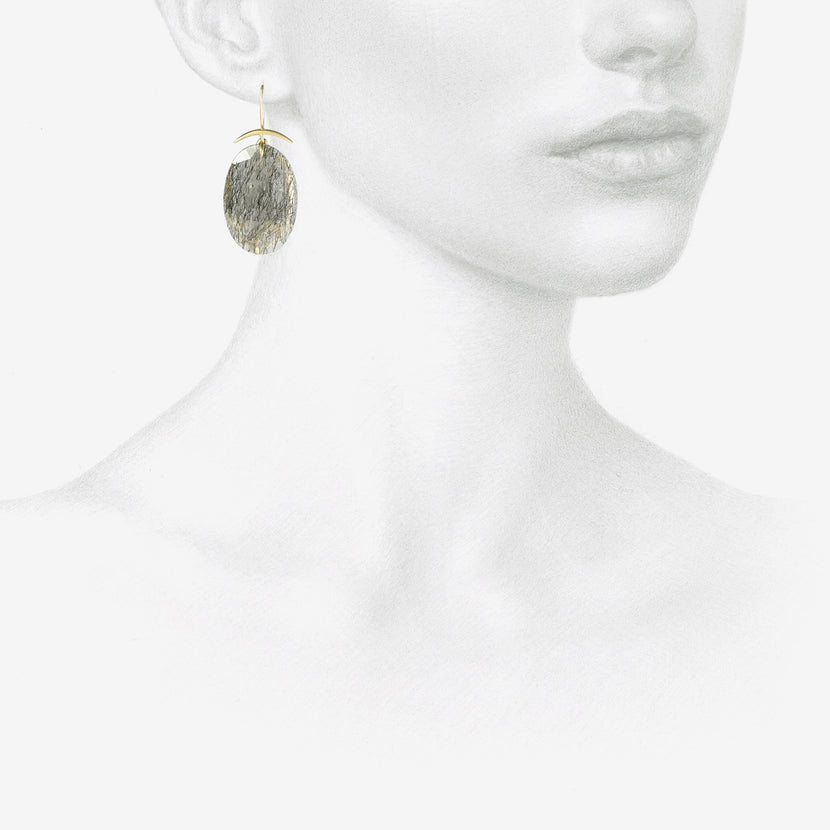 GABRIELLA KISS 18K & OVAL CLOUDY BLACK RUTILATED QUARTZ EARRINGS
