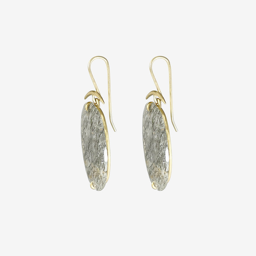 GABRIELLA KISS 18K & OVAL CLOUDY BLACK RUTILATED QUARTZ EARRINGS