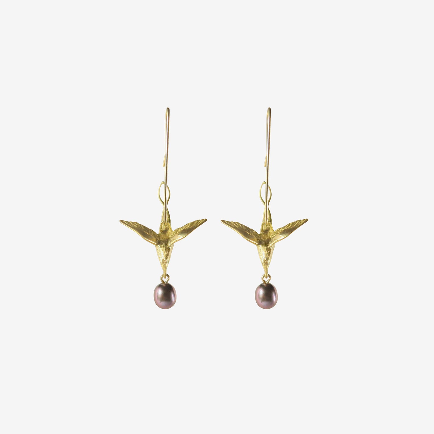 GABRIELLA KISS 18K & BLACK PEARL FLYING BIRD EARRINGS