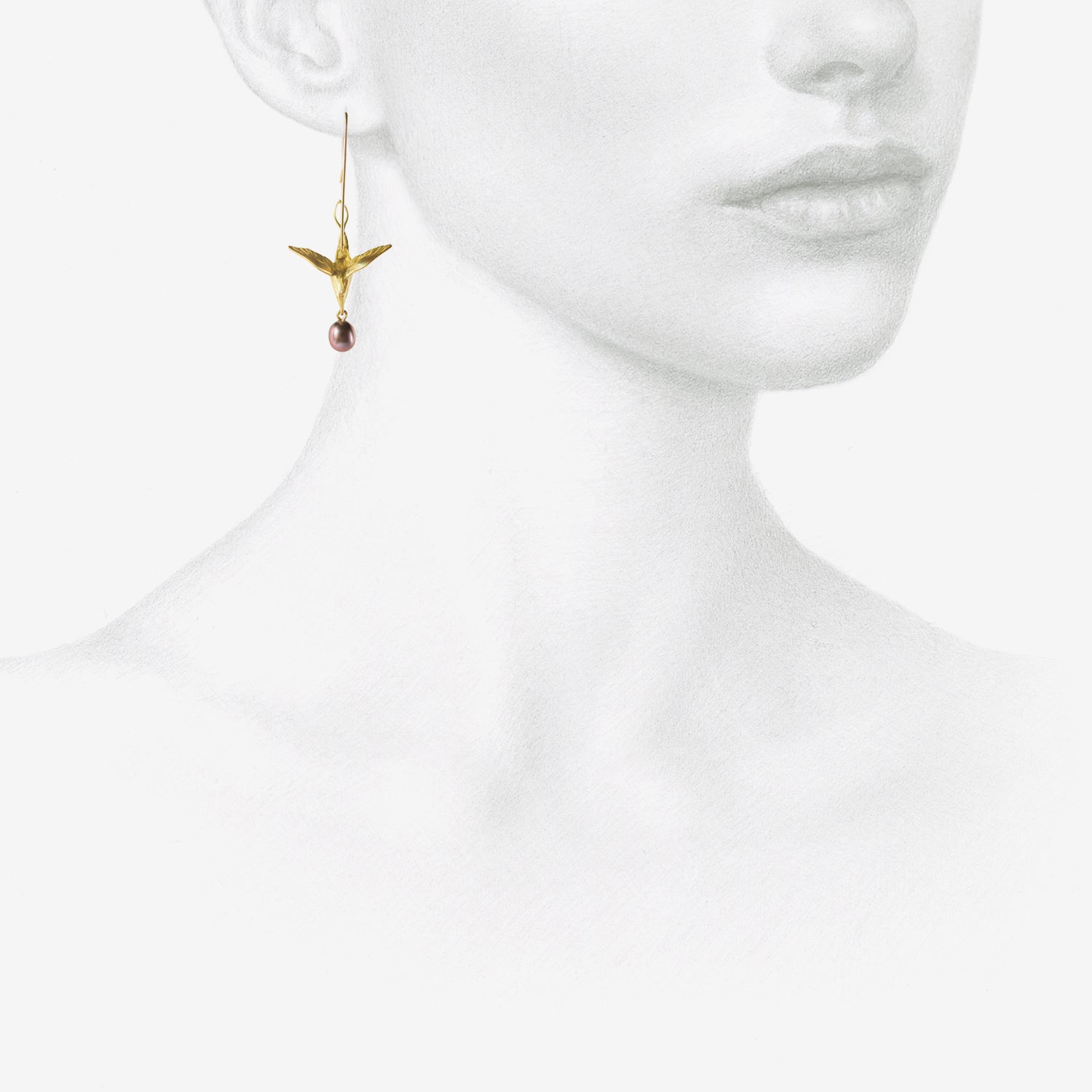 GABRIELLA KISS 18K & BLACK PEARL FLYING BIRD EARRINGS