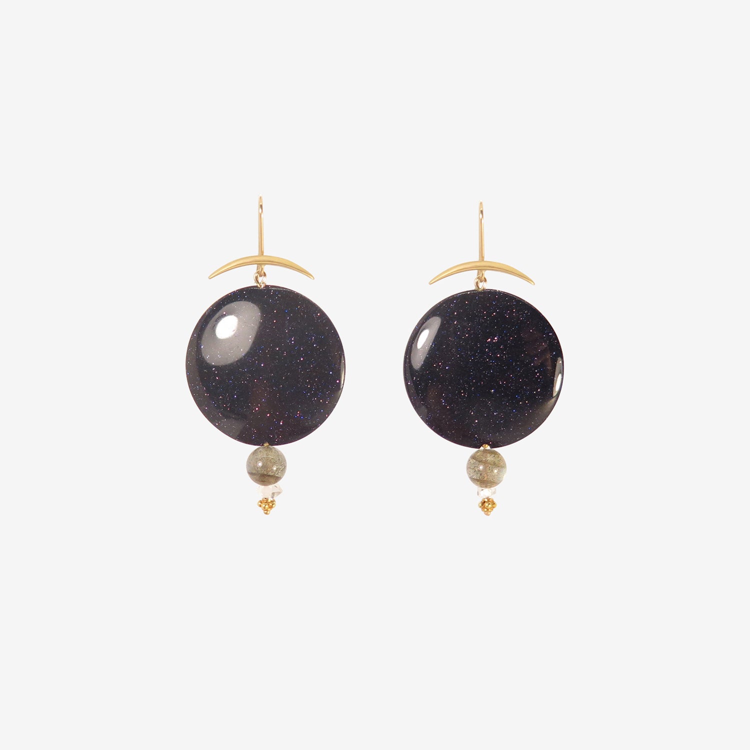 GABRIELLA KISS 18K & BLUE GOLDSTONE NIGHT SKY EARRINGS WITH LABRADORITE
