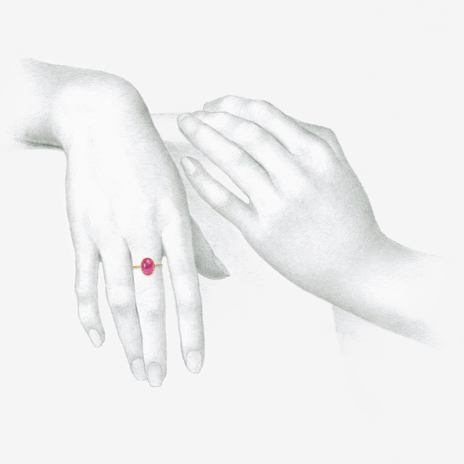 GABRIELLA KISS 18K & FINE OVAL RUBY CABOCHON RING, 3.36CT