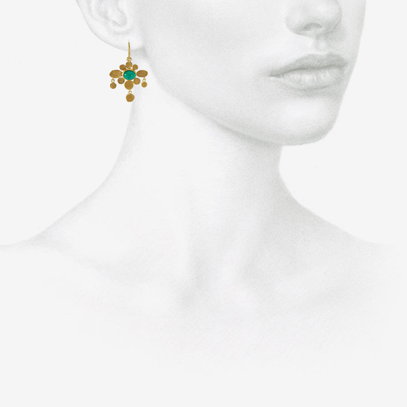 JUDY GEIB 22K & COLOMBIAN EMERALD LUXE MEDIEVAL FOLKLORISH EARRINGS, 2.6CT