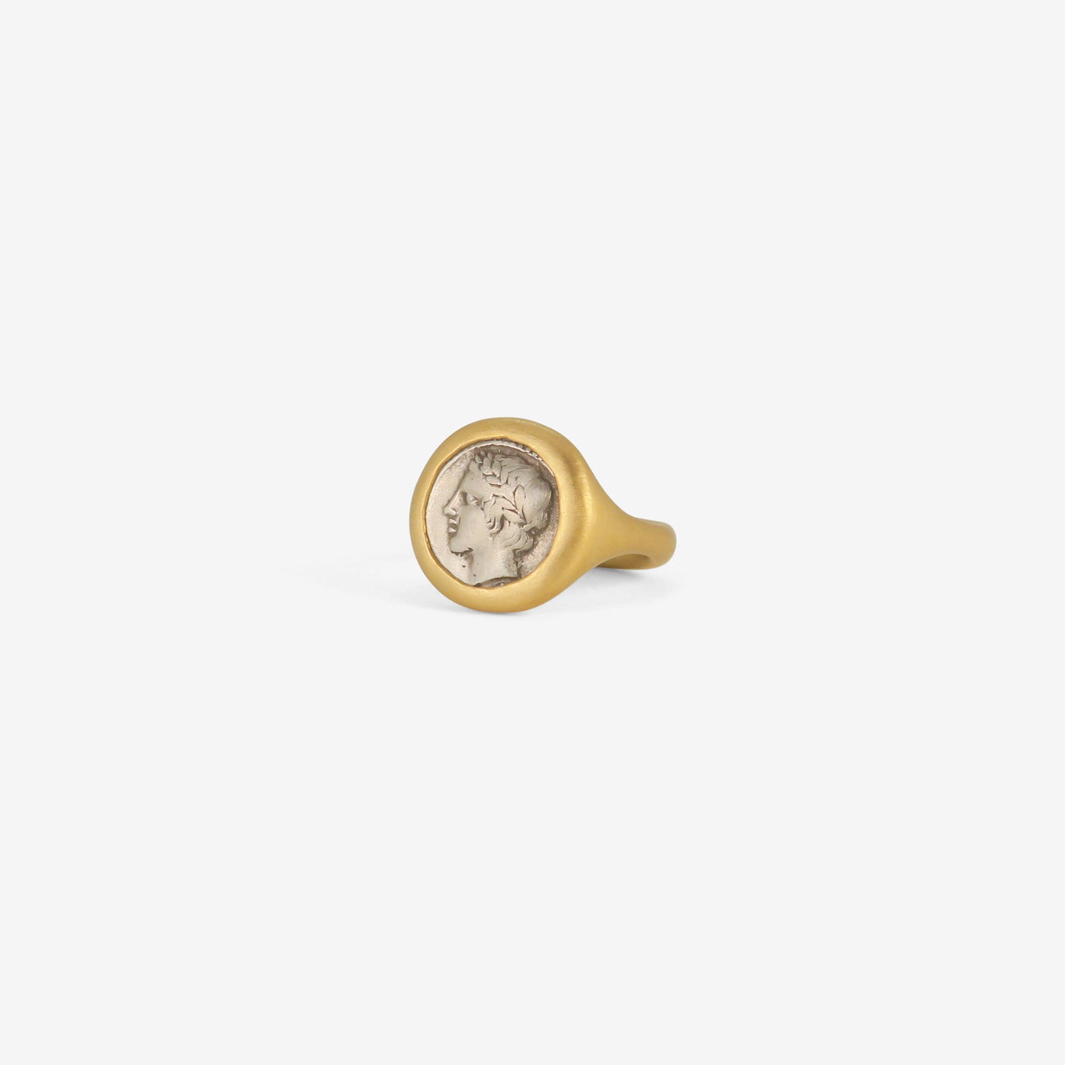 LOLA BROOKS 22K & ANCIENT GREEK APOLLO COIN RING, 400 BC