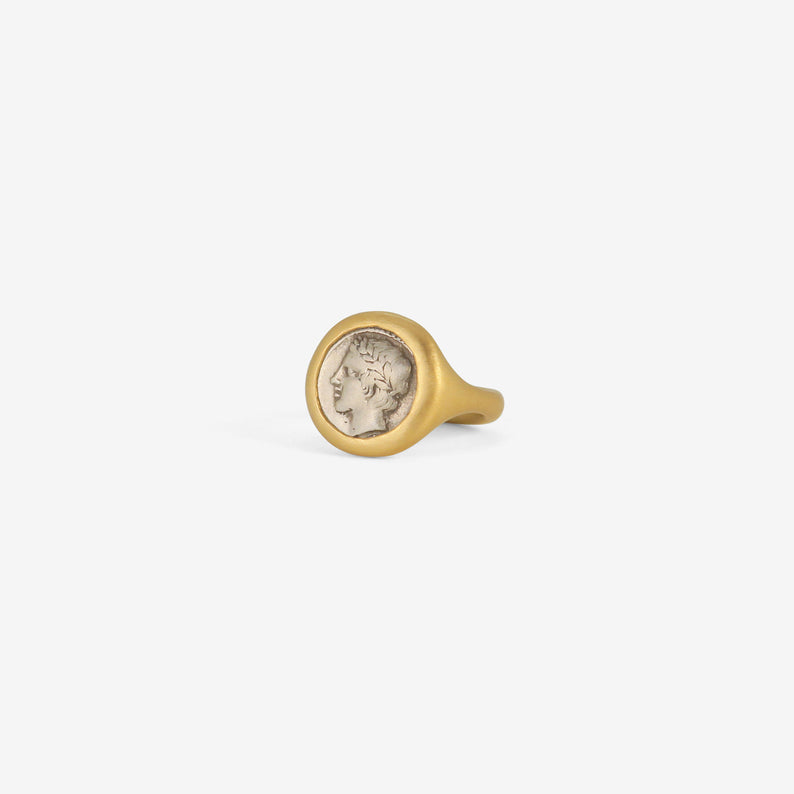 LOLA BROOKS 22K & ANCIENT GREEK APOLLO COIN RING, 400 BC
