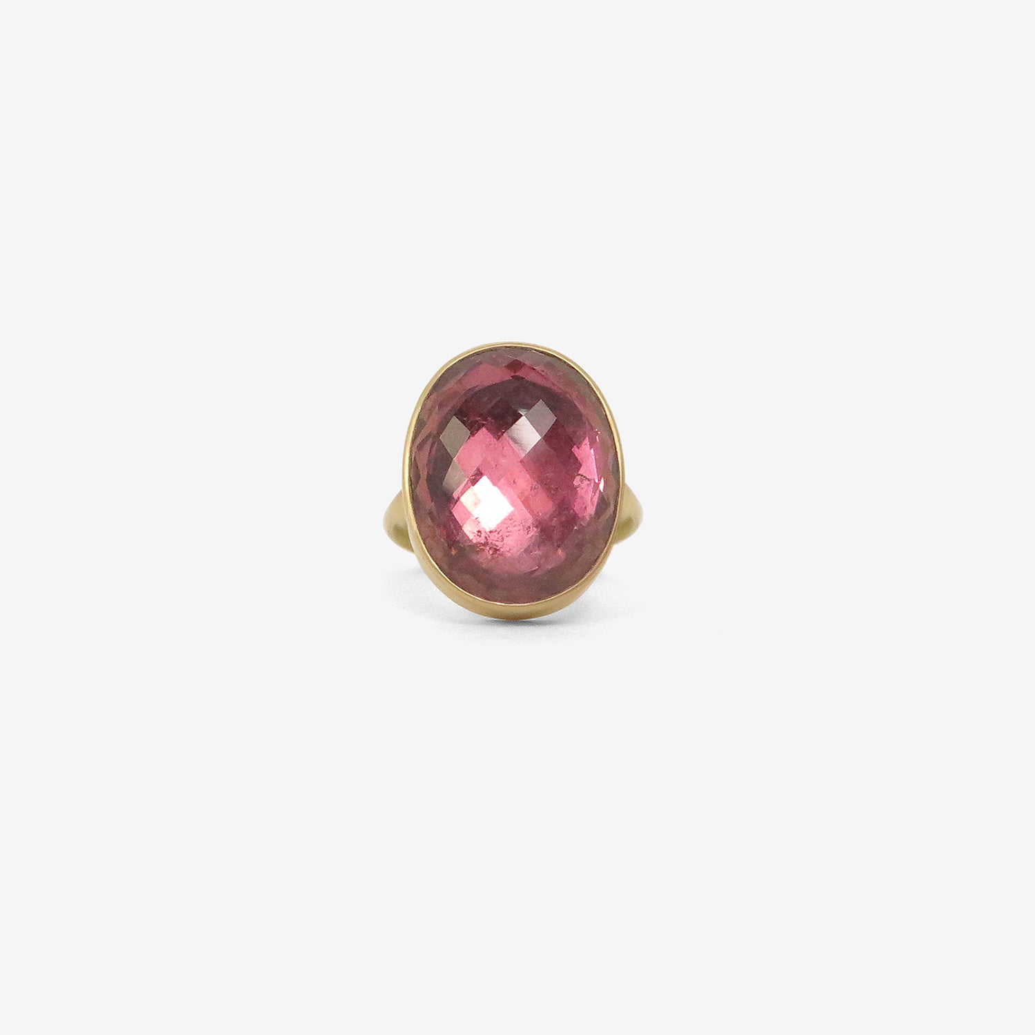 LOLA BROOKS 18K & CHECKERED OVAL PINK TOURMALINE RING, 17.15CT