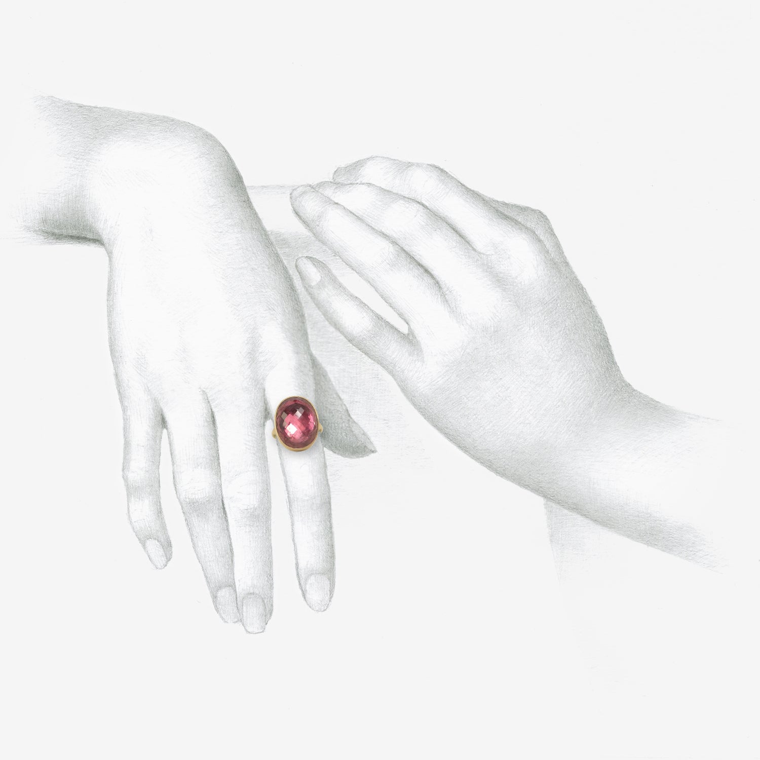 LOLA BROOKS 18K & CHECKERED OVAL PINK TOURMALINE RING, 17.15CT