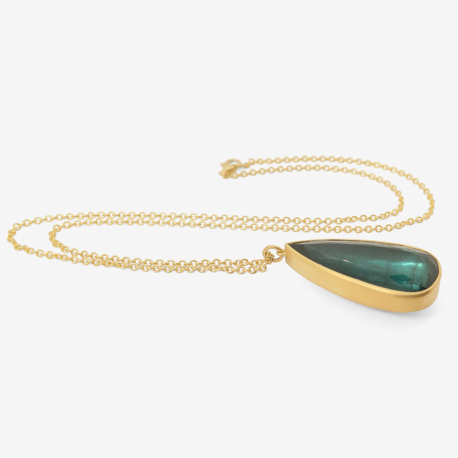 LOLA BROOKS 18K & LARGE BLUE GREEN TOURMALINE TEARDROP PENDANT, 40.28C