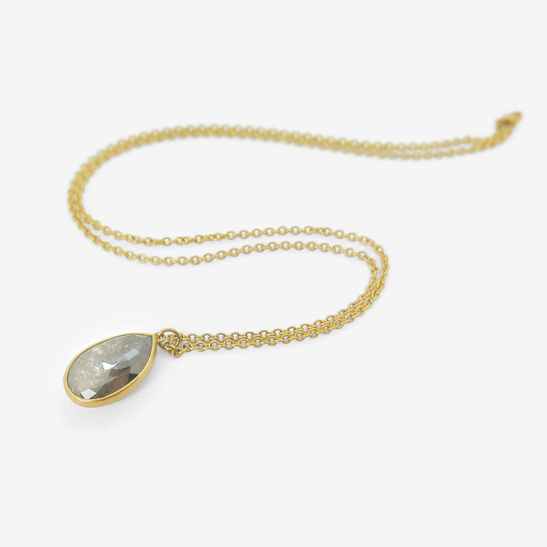 LOLA BROOKS 18K & LARGE LUMINOUS GREY DIAMOND TEARDROP PENDANT, 6.84CT