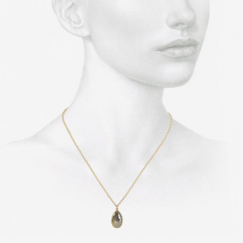 LOLA BROOKS 18K & LARGE GREY DIAMOND TEARDROP PENDANT, 6.84CT