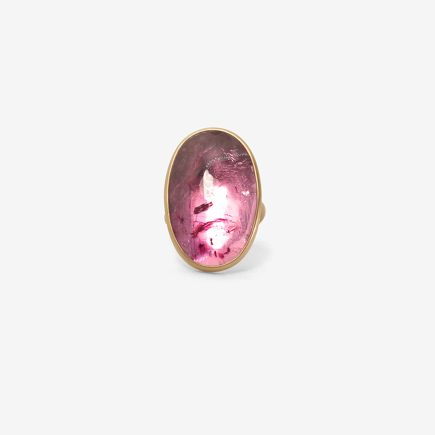 LOLA BROOKS 18K & OVAL POWDER PINK TOURMALINE LENS RING, 14.15CT
