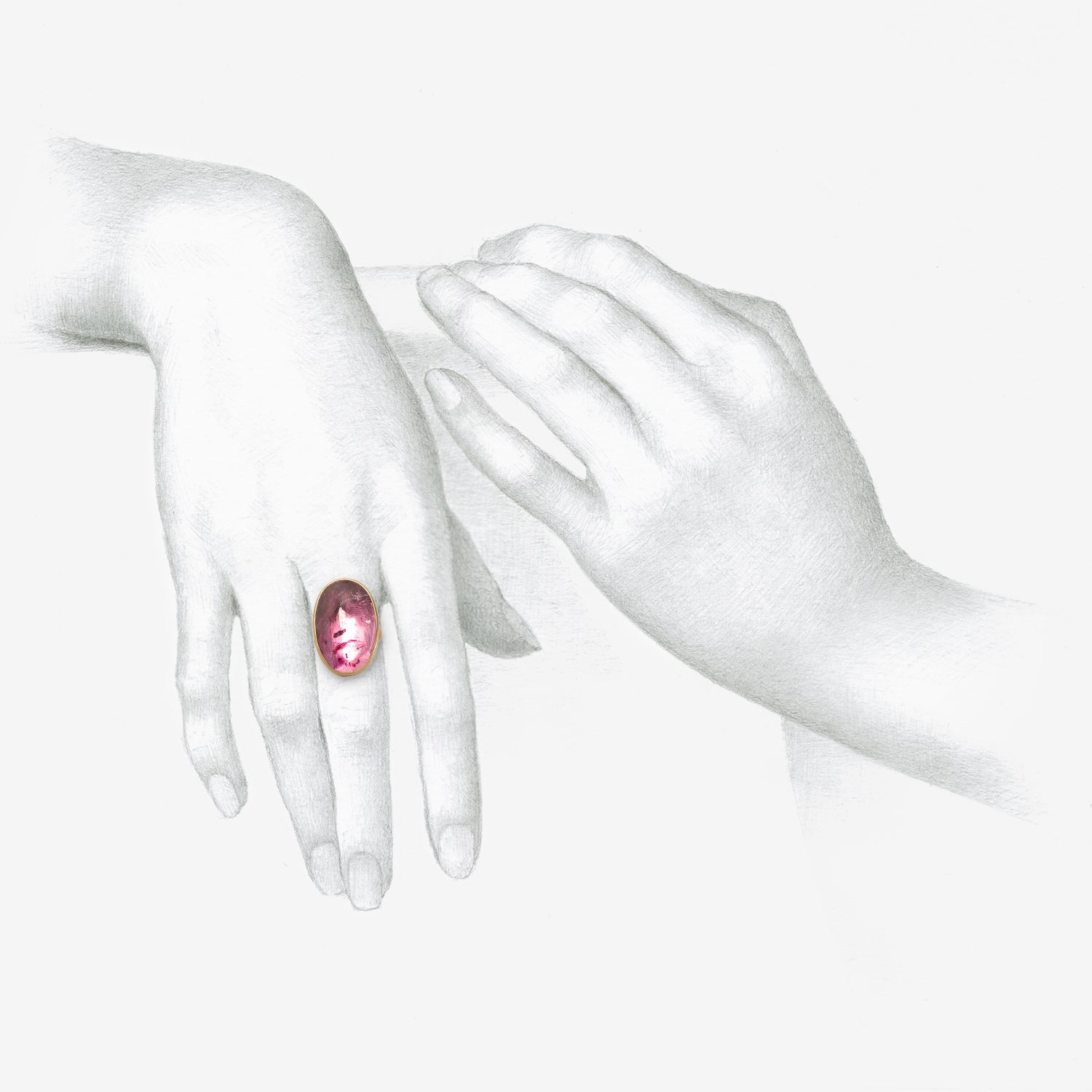 AURORA GRANリング18K AMERICAN RAG CIE LOLA BROOKS 18K & OVAL POWDER PINK TOURMALINE LENS RING, 14.15CT