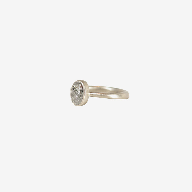 LOLA BROOKS 18K PALLADIUM & OVAL CARBON DIAMOND RING, 1.18CT