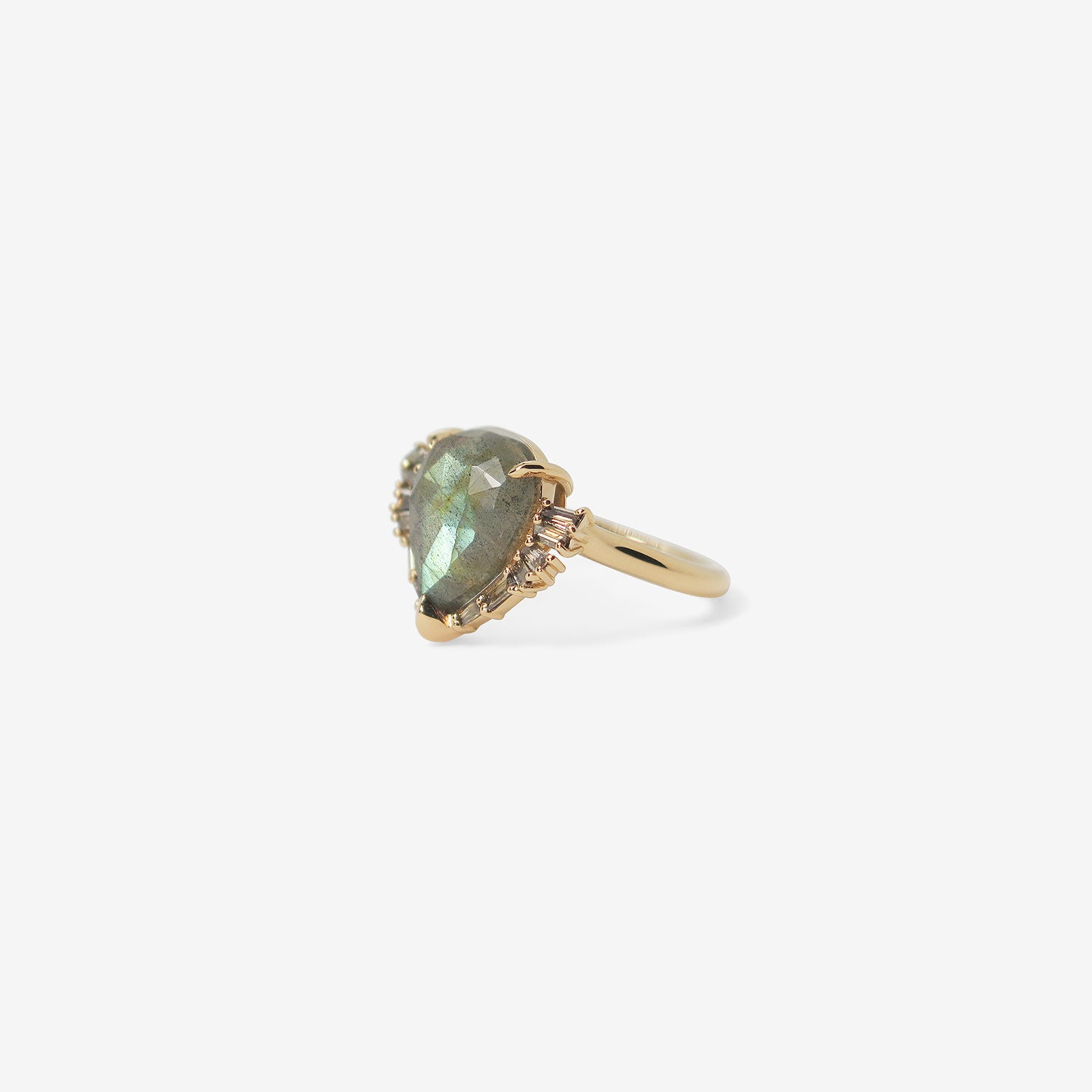 NAK ARMSTRONG 20K & LABRADORITE WINGED HEART RING WITH CHAMPAGNE DIAMO