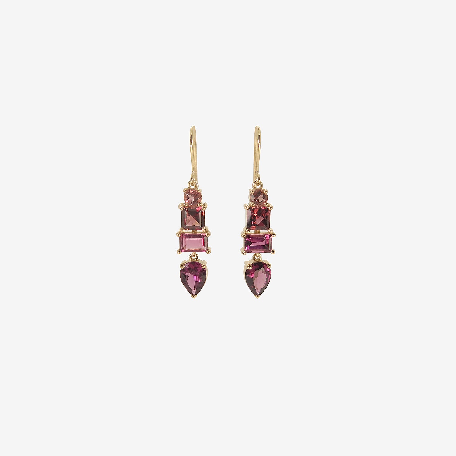 NICOLE LANDAW 14K COMPOSITION EARRINGS WITH TOURMALINE & GARNET