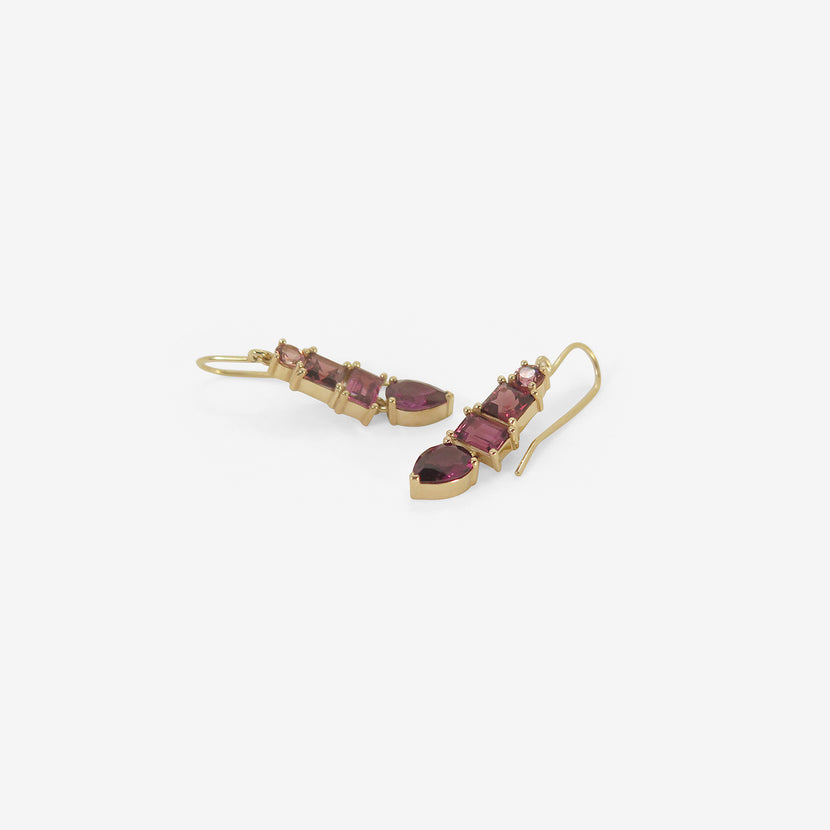 NICOLE LANDAW 14K COMPOSITION EARRINGS WITH TOURMALINE & GARNET