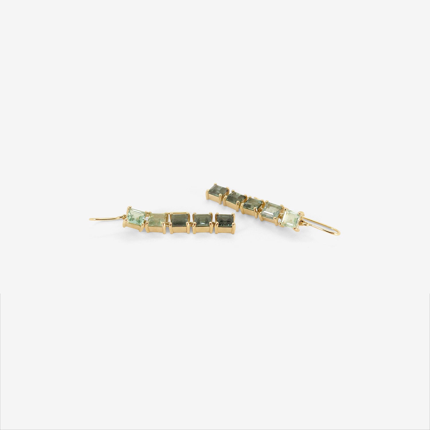 NICOLE LANDAW 14K & OMBRE BLUE GREEN TOURMALINE ARTICULATED DROP EARRI