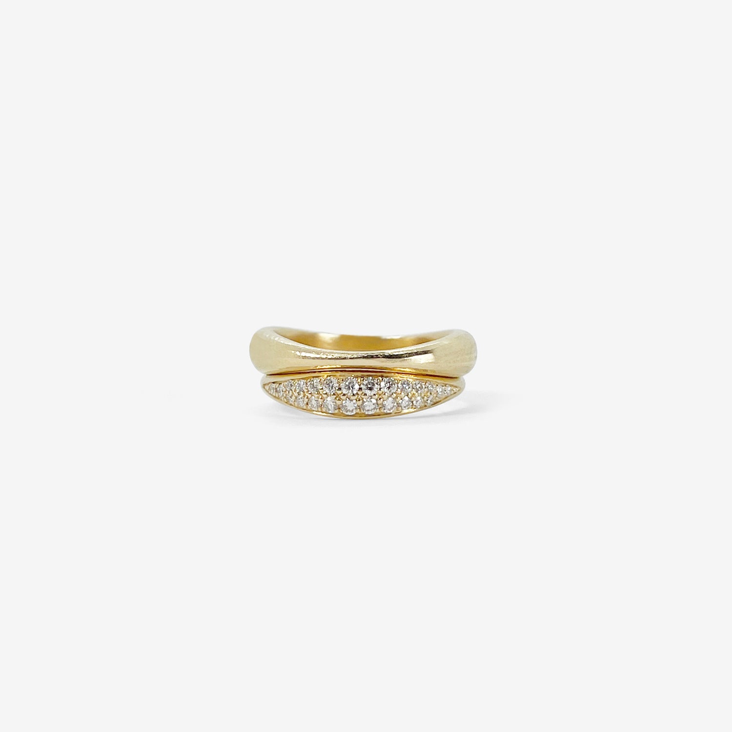 NICOLE LANDAW PAIR OF 14K NESTING HEWN STACKING RINGS WITH PAVÉ DIAMONDS, .27CT