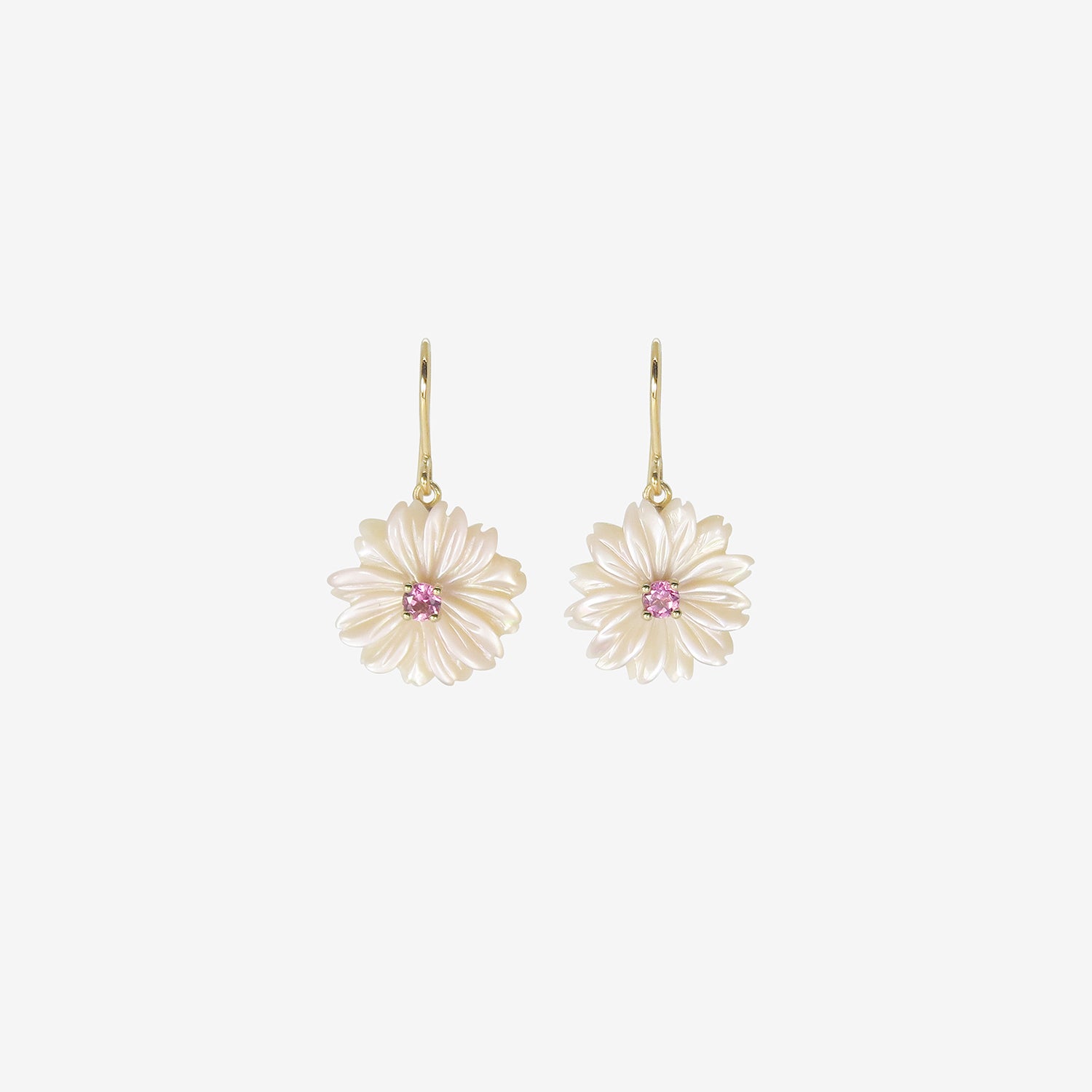 NICOLE LANDAW 14K & PINK MOTHER-OF-PEARL SIMPLE FLOWER EARRINGS WITH PINK TOURMALINE CENTERS