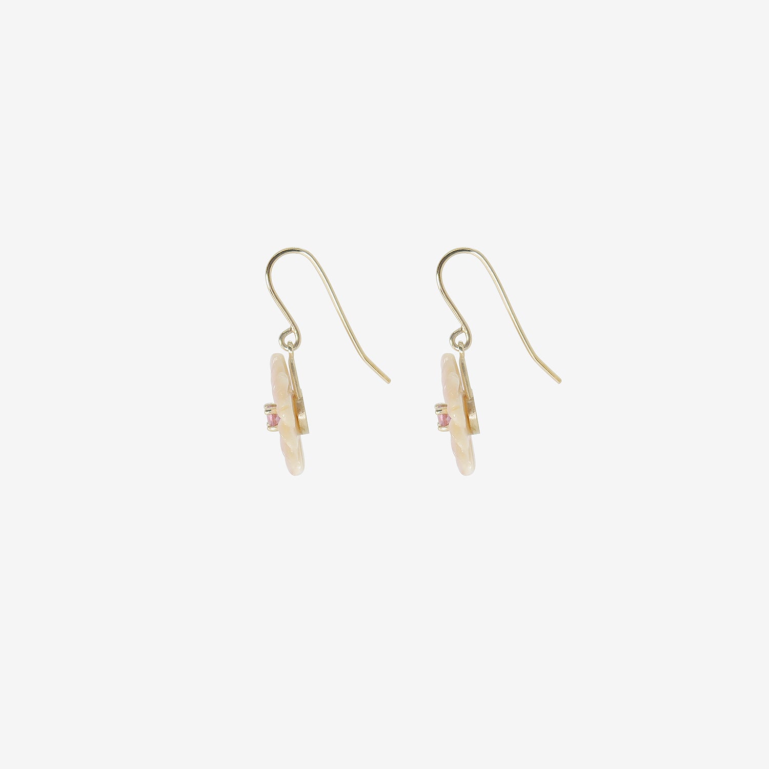 NICOLE LANDAW 14K & PINK MOTHER-OF-PEARL SIMPLE FLOWER EARRINGS WITH PINK TOURMALINE CENTERS