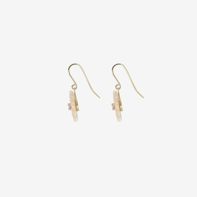 NICOLE LANDAW 14K & PINK MOTHER-OF-PEARL SIMPLE FLOWER EARRINGS WITH PINK TOURMALINE CENTERS