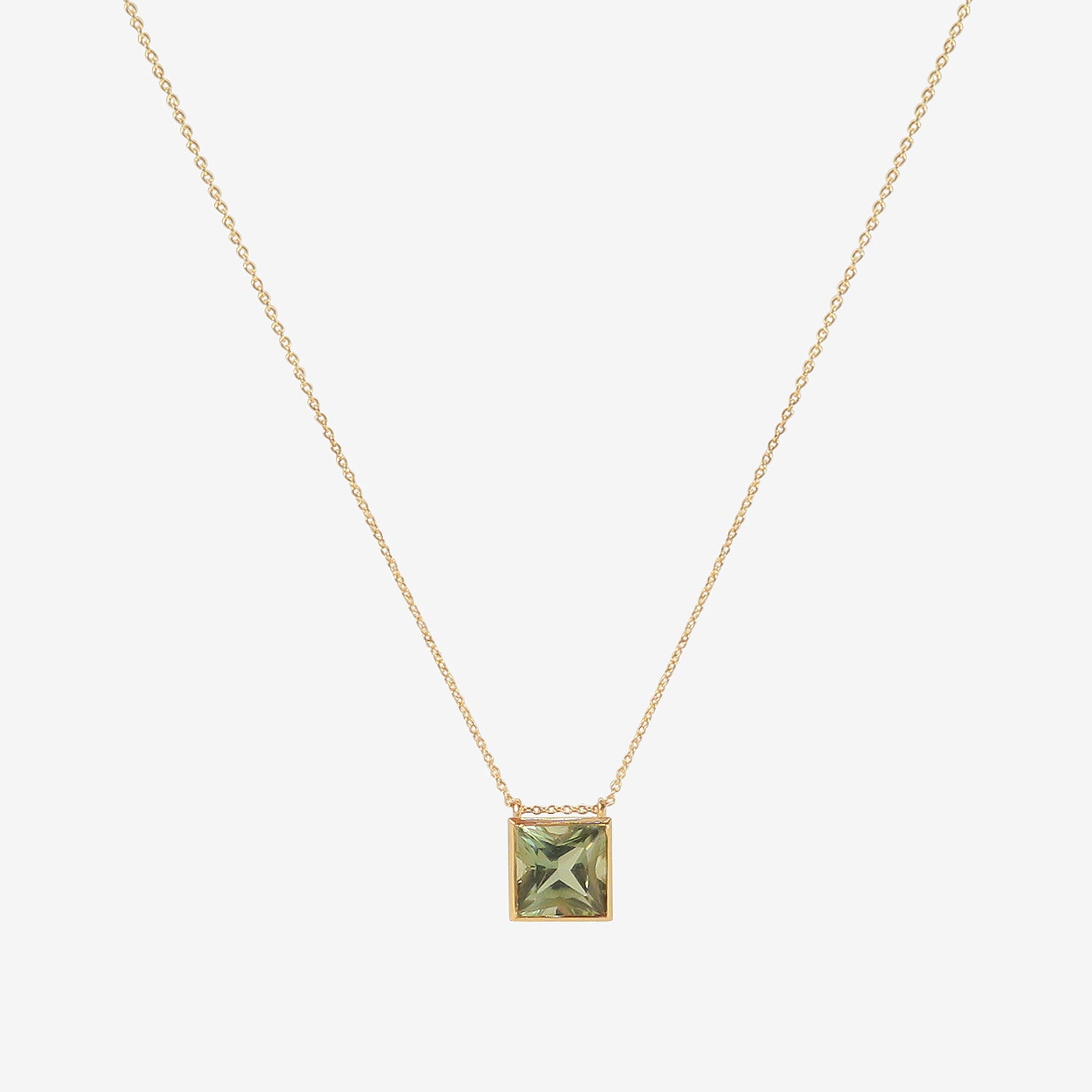 NICOLE LANDAW 14K & SQUARE GREEN AMETHYST PENDANT
