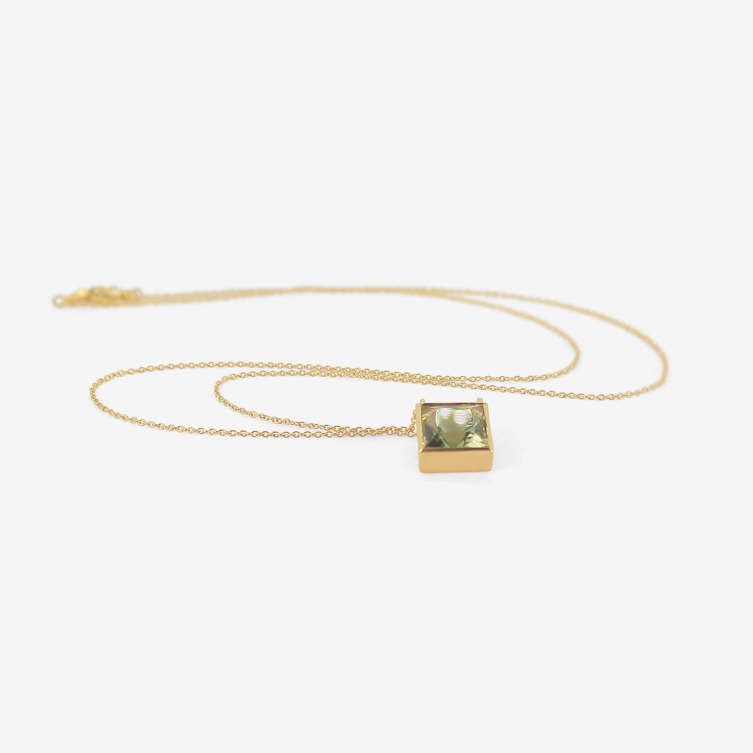 NICOLE LANDAW 14K & SQUARE GREEN AMETHYST PENDANT