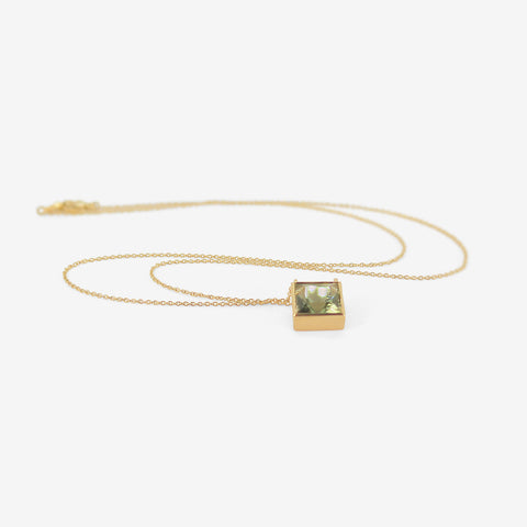 NICOLE LANDAW 14K & SQUARE GREEN AMETHYST PENDANT
