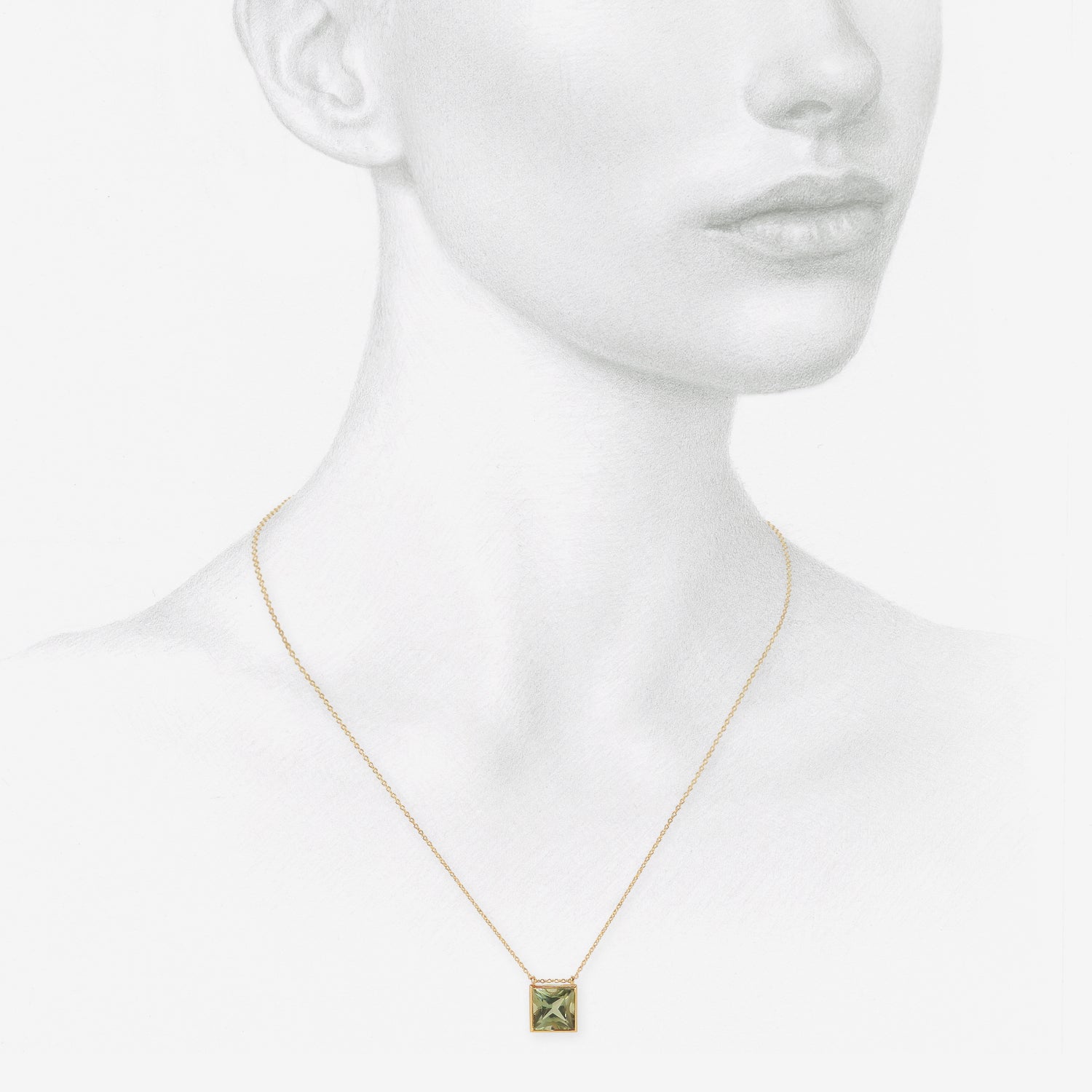 NICOLE LANDAW 14K & SQUARE GREEN AMETHYST PENDANT