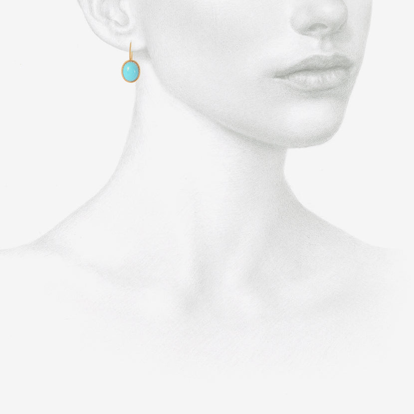 Gold-plated double chain earrings with small turquoise beads | Laval Europe