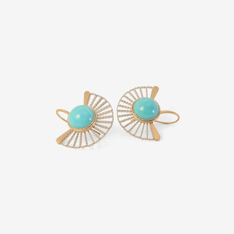 NIKOLLE RADI 18K & PLATINUM LARGE FAN EARRINGS WITH TURQUOISE