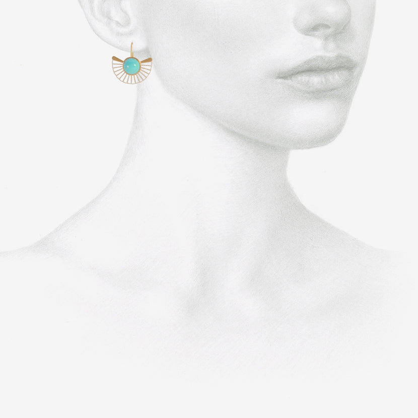 NIKOLLE RADI 18K & PLATINUM LARGE FAN EARRINGS WITH TURQUOISE