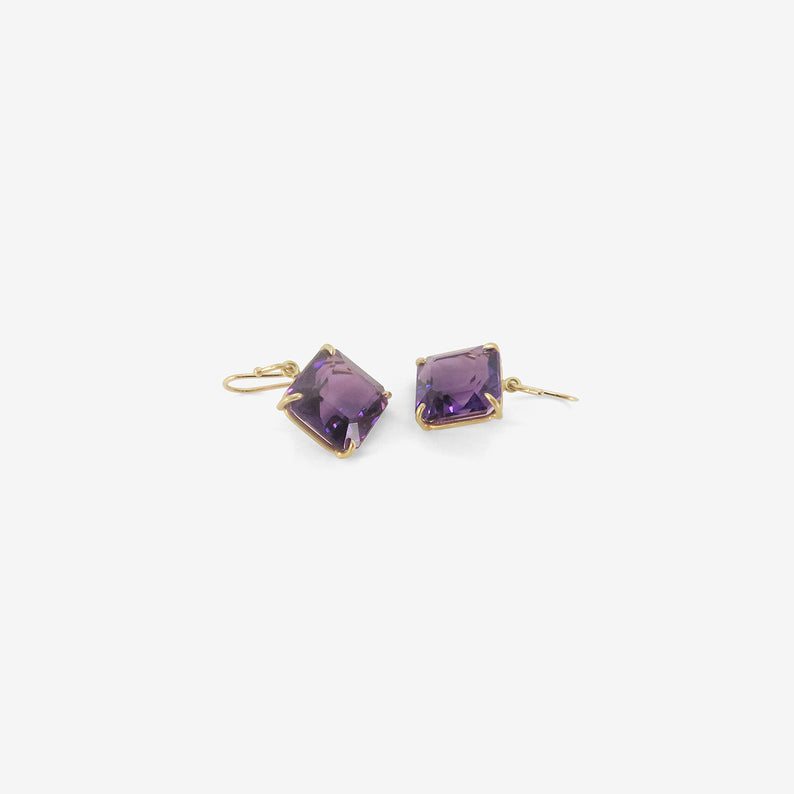 ROSANNE PUGLIESE 18K & EMERALD-CUT AMETHYST CUBE EARRINGS