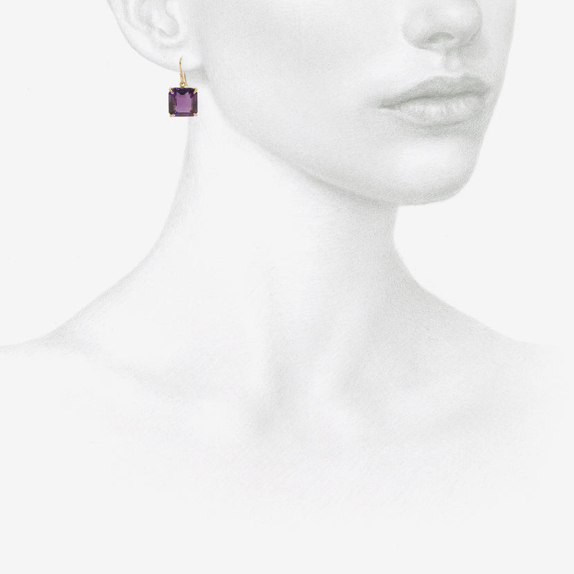 ROSANNE PUGLIESE 18K & EMERALD-CUT AMETHYST CUBE EARRINGS
