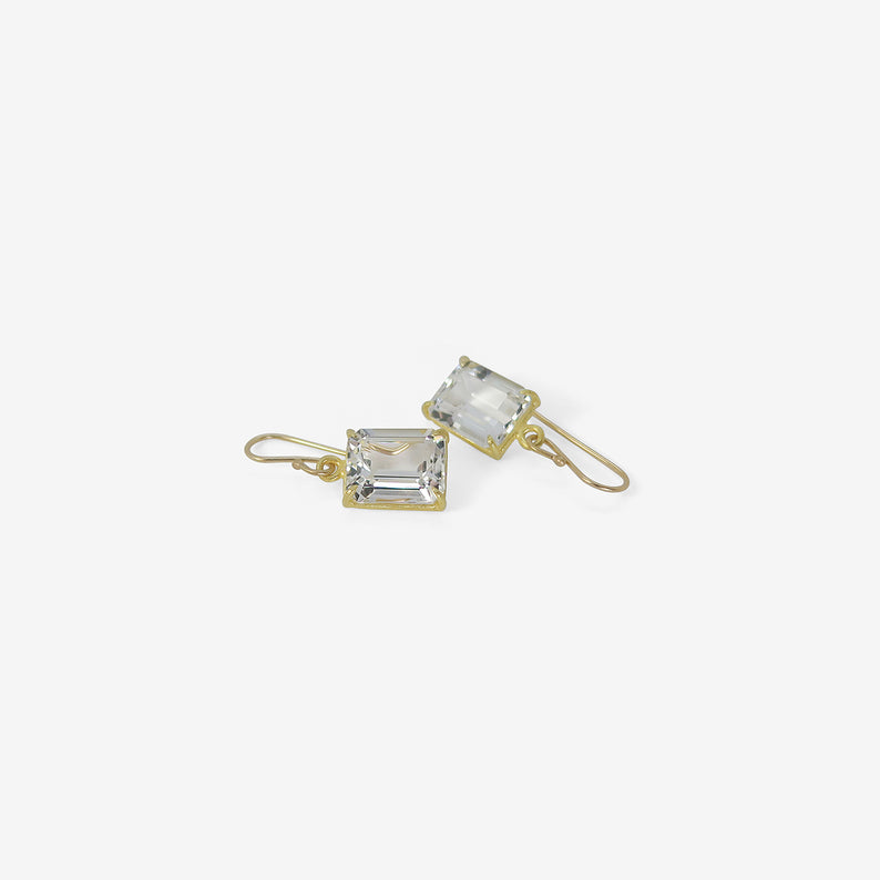 ROSANNE PUGLIESE 18K & EMERALD-CUT WHITE TOPAZ SMALL DROP EARRINGS