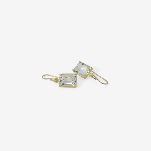 ROSANNE PUGLIESE 18K & EMERALD-CUT WHITE TOPAZ SMALL DROP EARRINGS