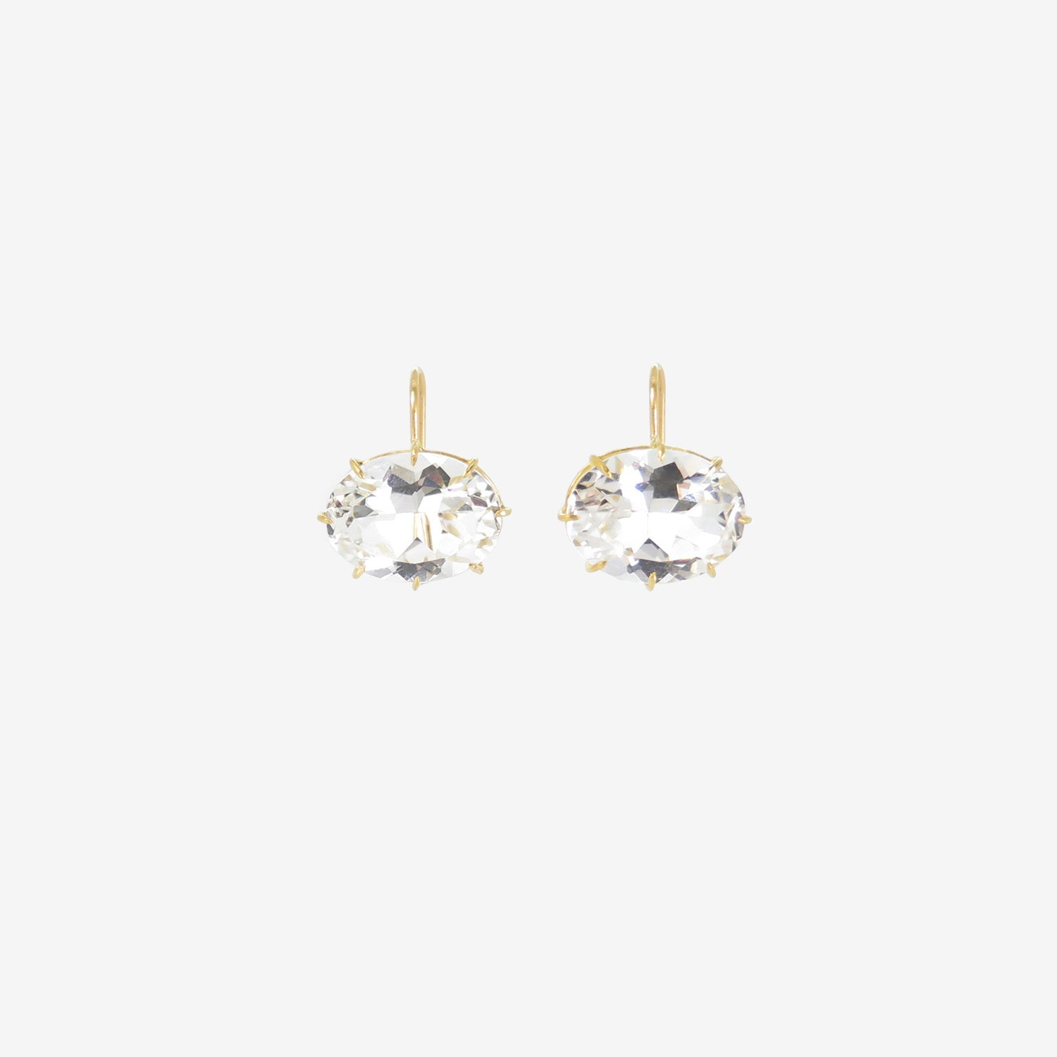 ROSANNE PUGLIESE 18K & WHITE TOPAZ EAST/WEST OVAL DROP EARRINGS