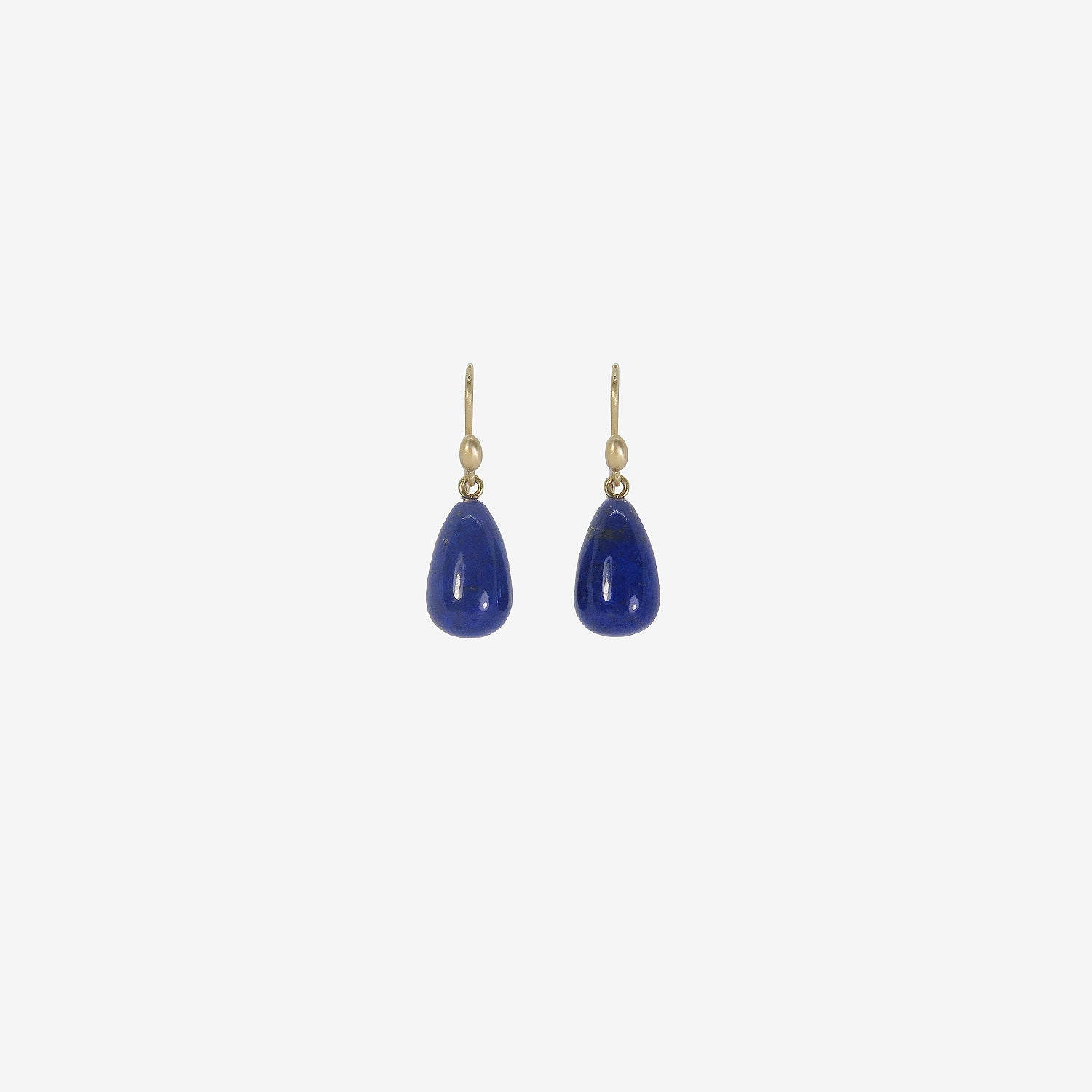 TED MUEHLING 14K & SMALL TEARDROP LAPIS HAND-CUT EARRINGS