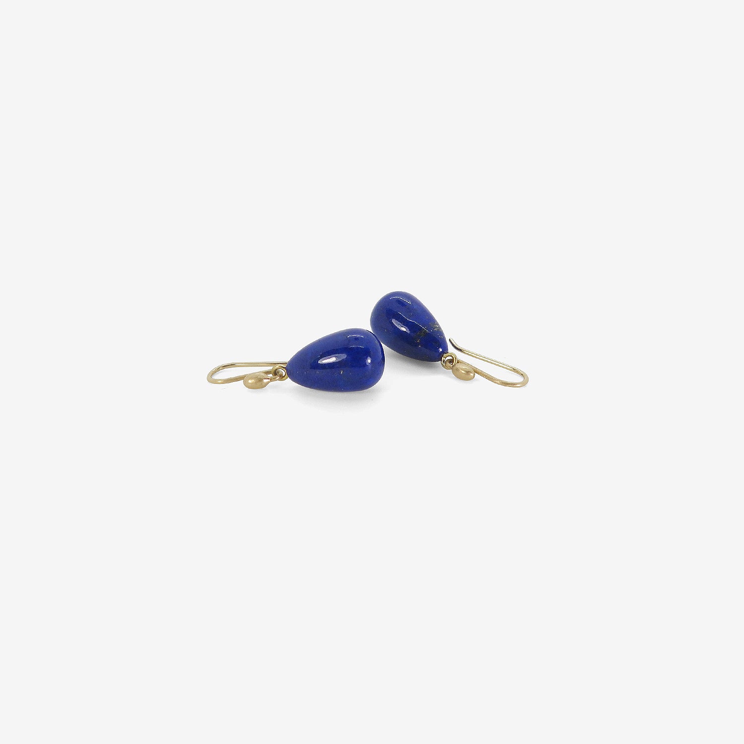 TED MUEHLING 14K & SMALL TEARDROP LAPIS HAND-CUT EARRINGS