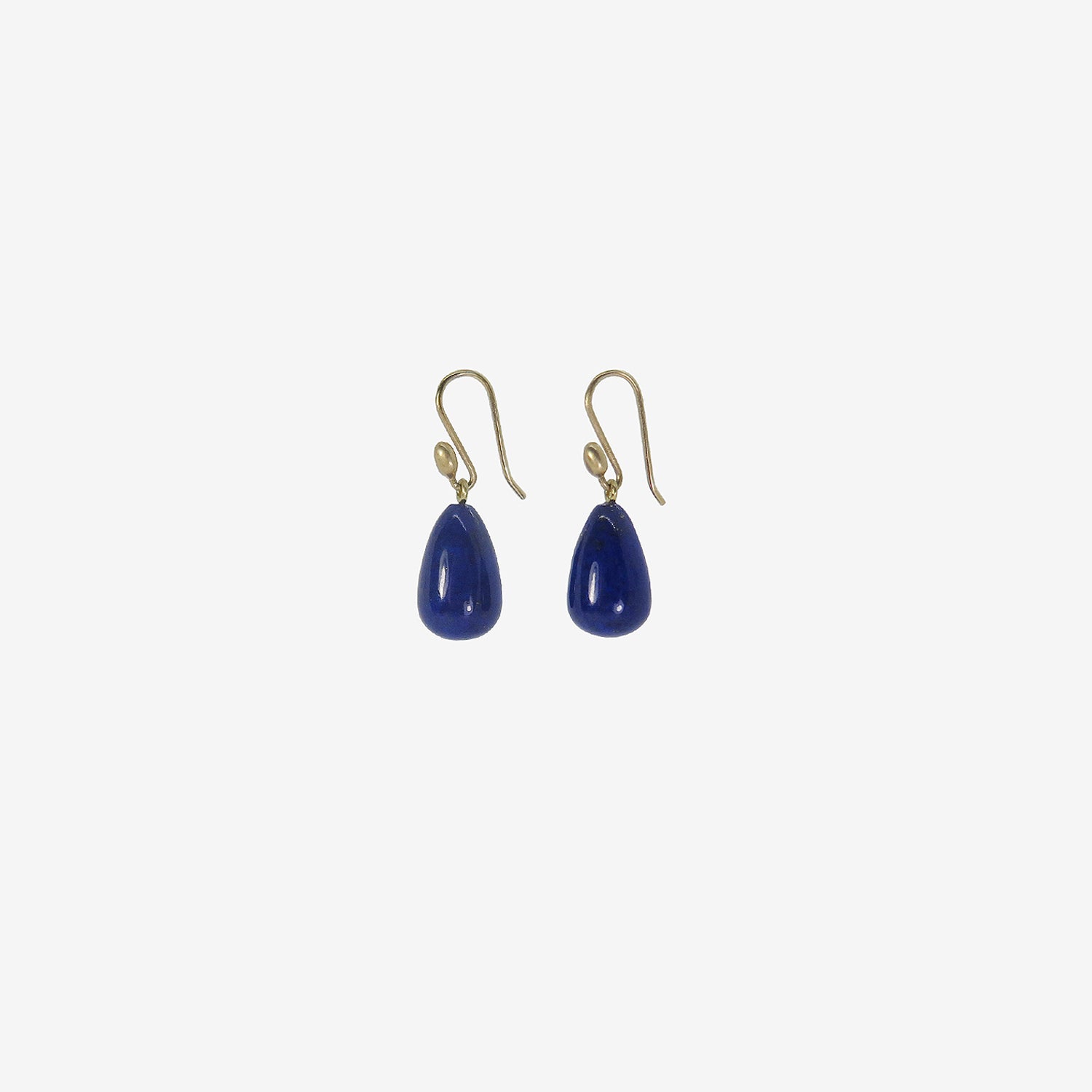 TED MUEHLING 14K & SMALL TEARDROP LAPIS HAND-CUT EARRINGS